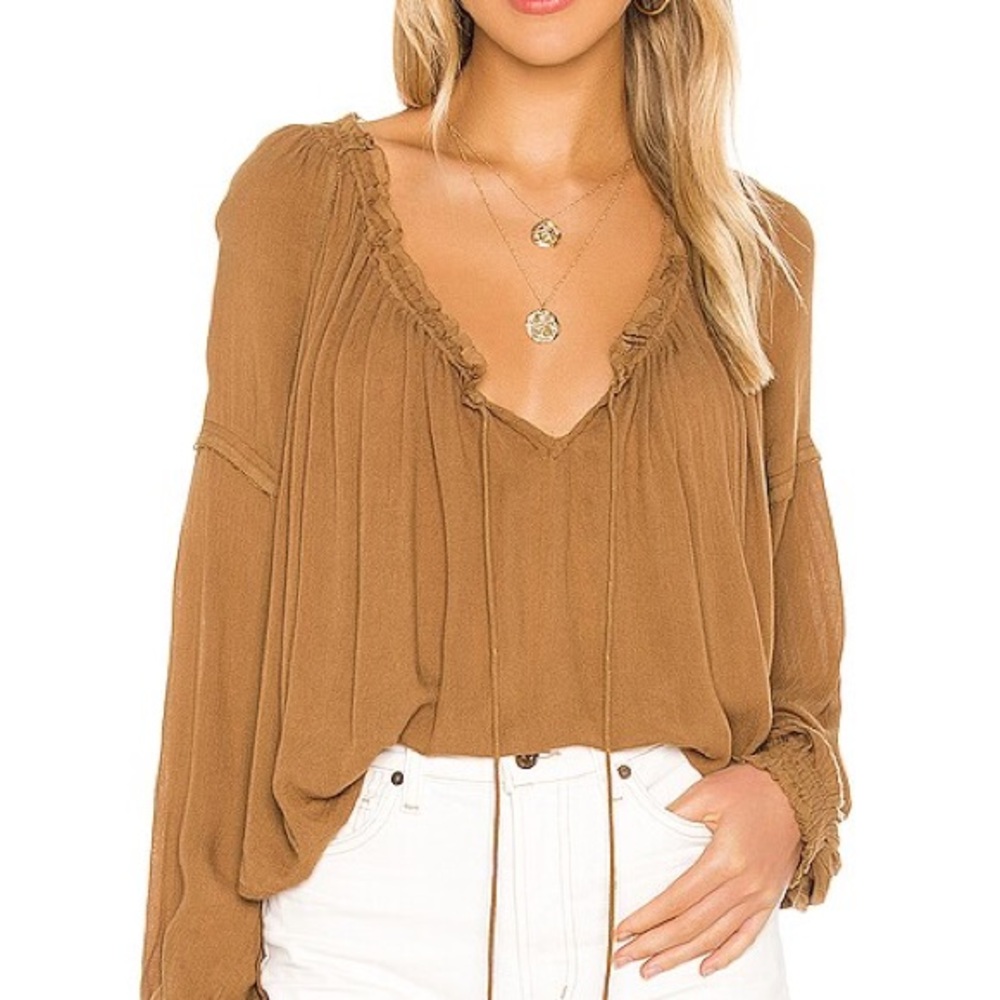 Free People Banda Blouse in Gold/ Light Brown